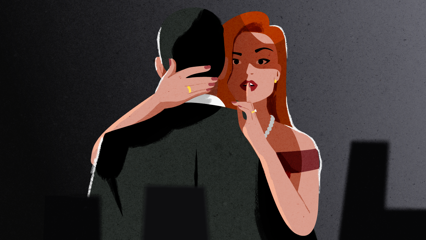 illustration Illustration mystérieuse d'un couple et un geste de silence