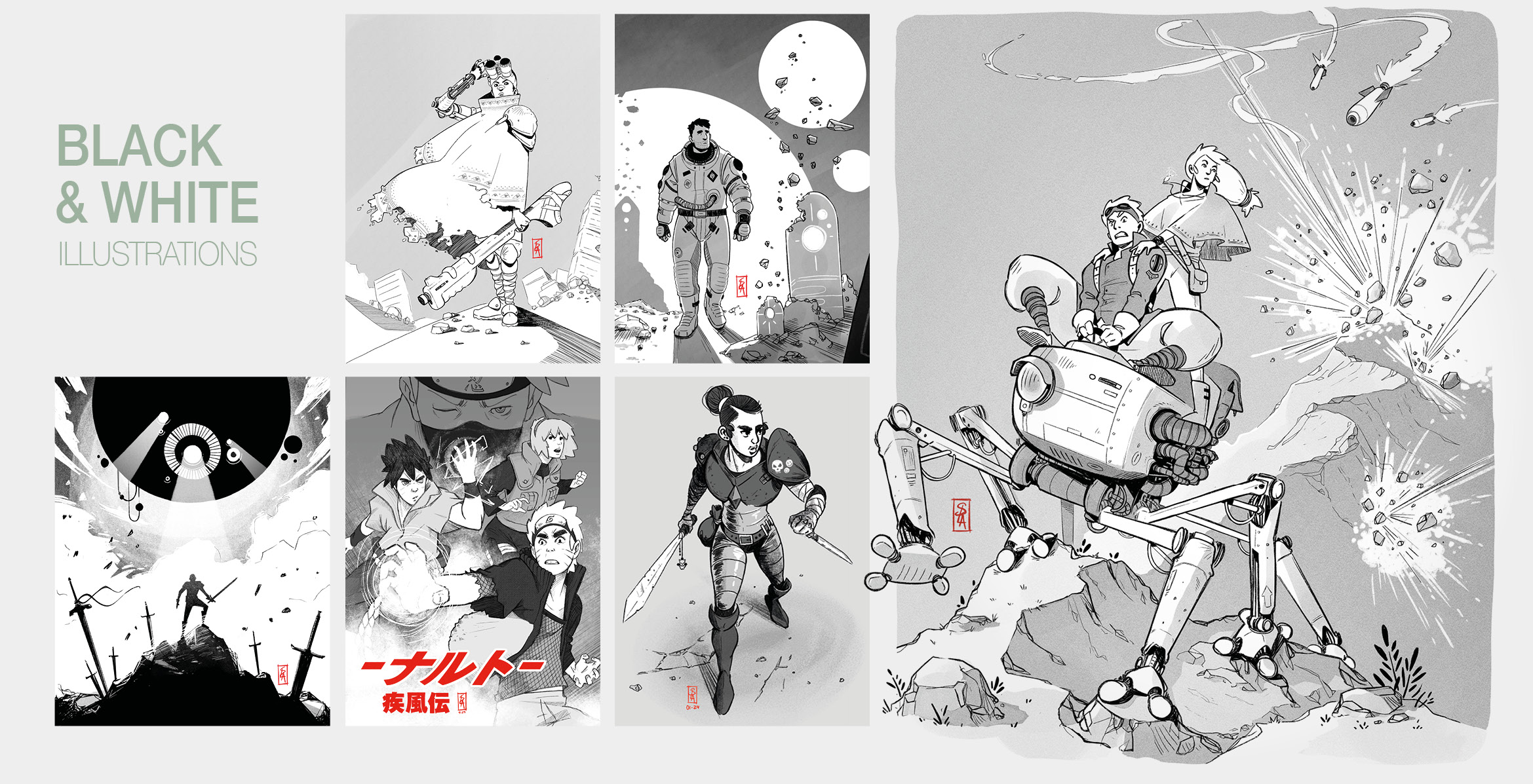illustration Illustrations Sci-fi et Fantaisie en Noir et Blanc